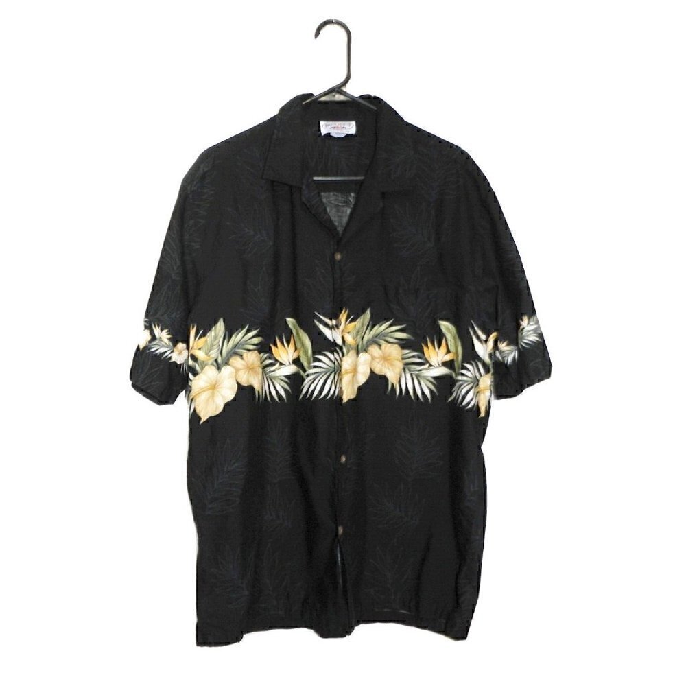 PACIFIC LEGEND black & yellow 100% cotton Hawaiian shirt men's size XL